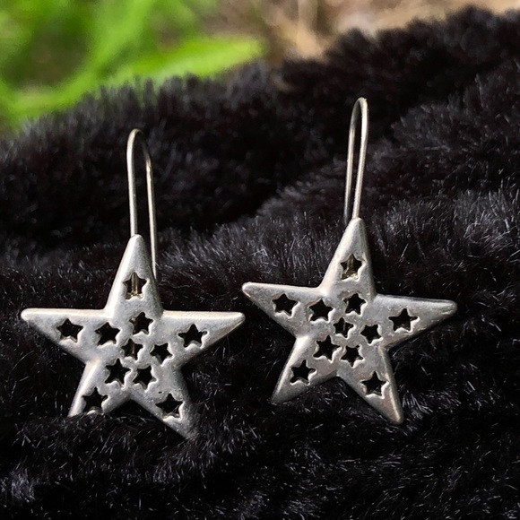 Silver Tone Star Earrings - Picture 3 of 8